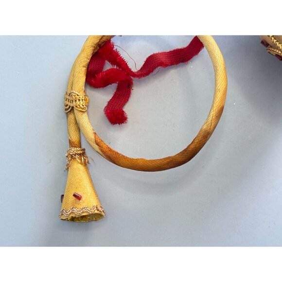 Handcrafted Decorative Gold & Red Horn Ornament With Embroidery & Pearl Accents - Picture 5 of 8